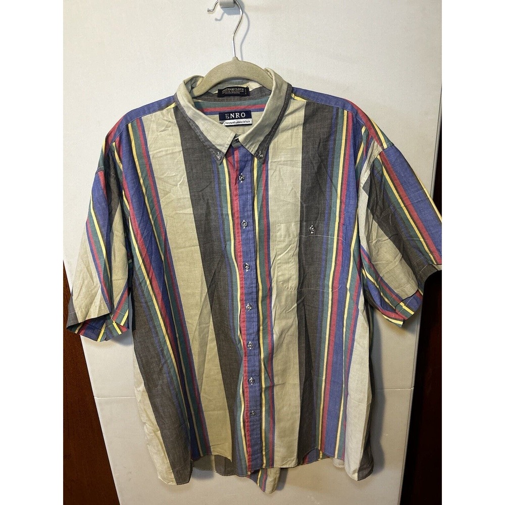 Enro Chatham Cloth Vintage Button Down Short Sleeve Multi Color Stripe Men’s2XLT